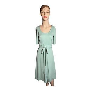 Vintage Mint Green Short Sleeve Midi Dress with Detachable‎ Wrap Belt, (277)
